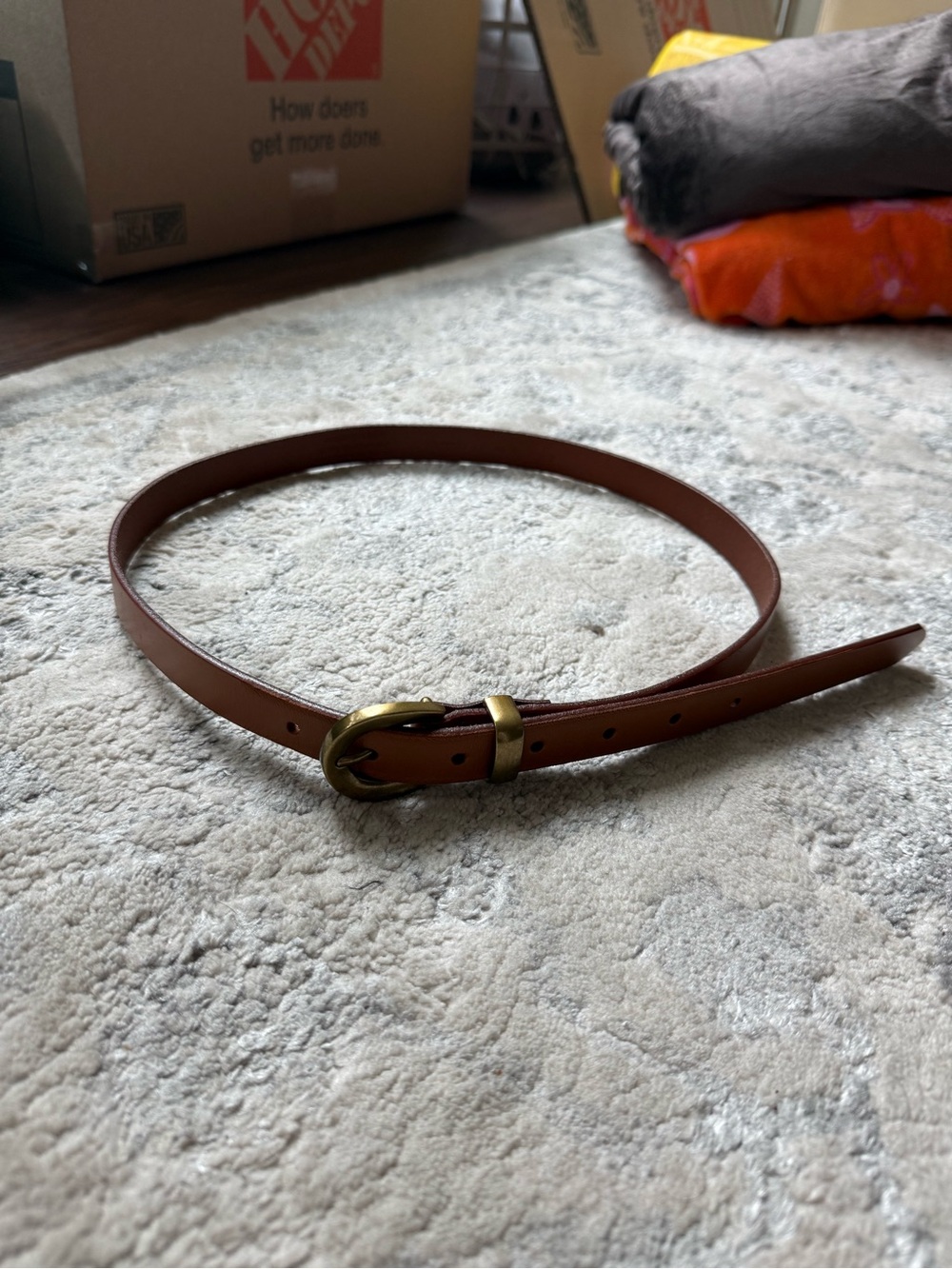 Madewell Skinny Brown Leather Belt with Brass Buckle
